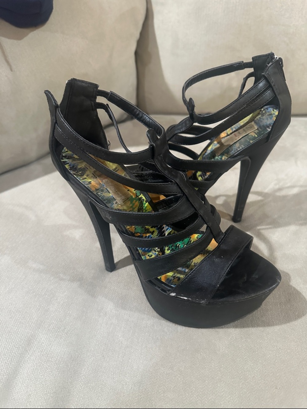 Women's Black Strappy Platform High Heels